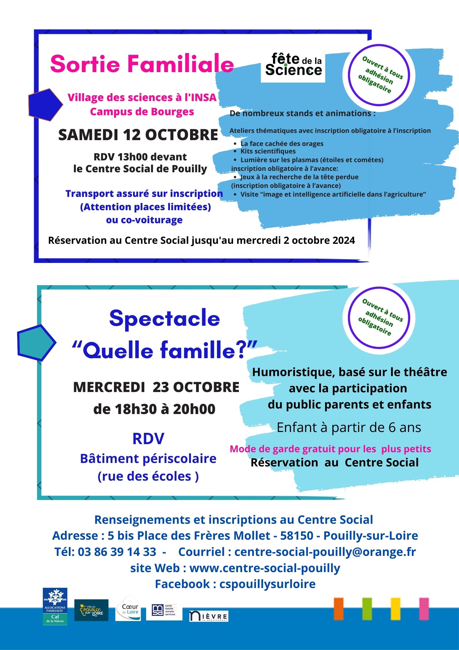 Animations et sortie familiale septembre octobre 2024