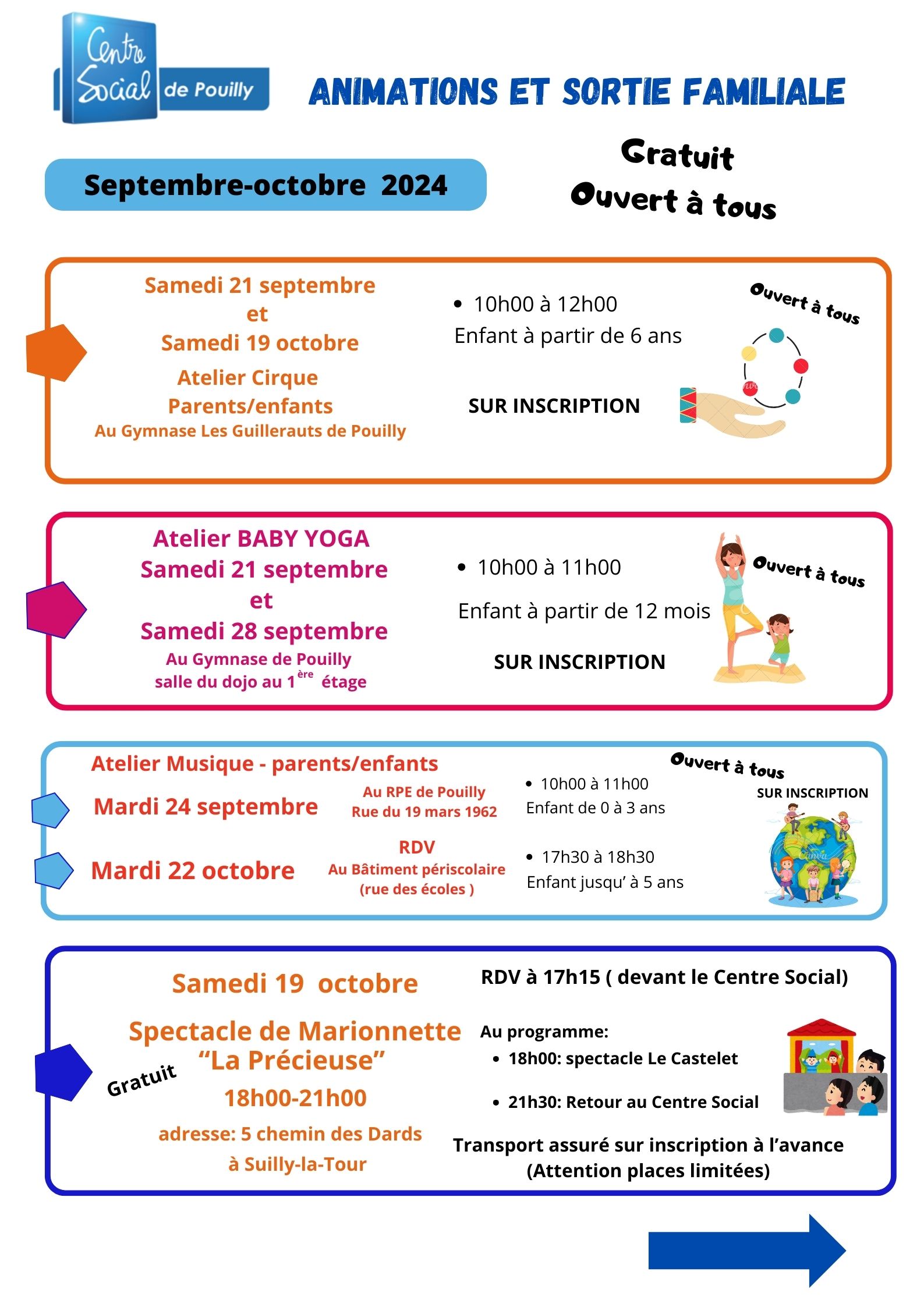 Animations et sortie familiale septembre octobre 2024