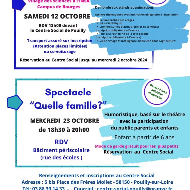 Animations et sortie familiale septembre-octobre 2024