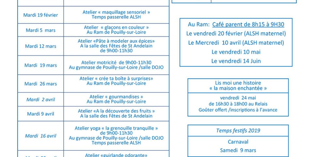 Programme RAM janvier juillet 2019