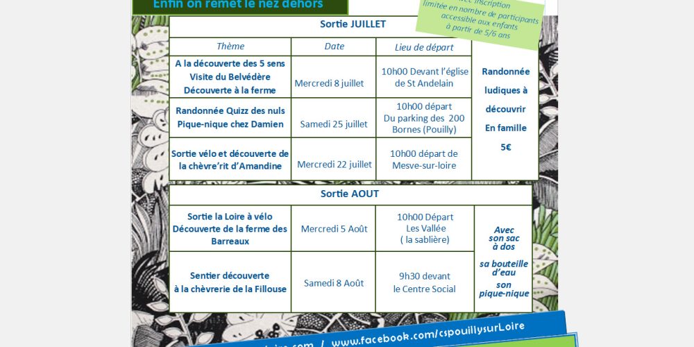 Programme des sorties de l’été : « un brin de zenitude en famille »