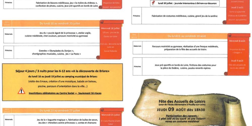 Programme accueil de loisirs été 2018